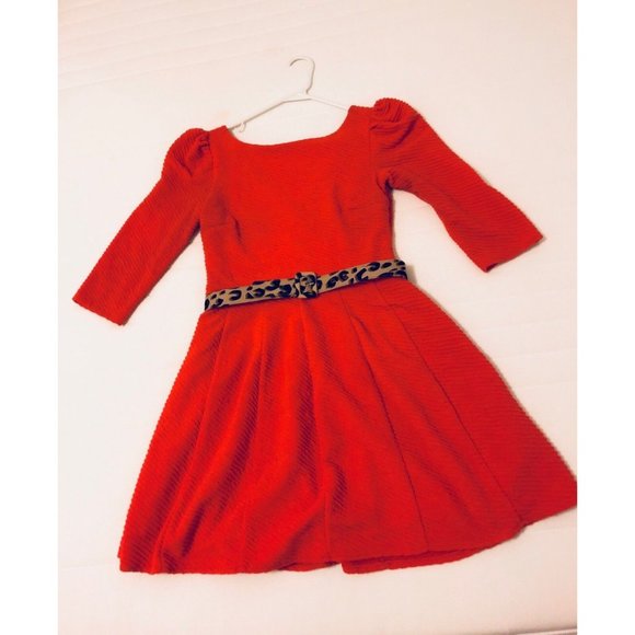Ark & Co Darling Deneuve Orange Red Dress Leopard Belt Size Large - Picture 5 of 6